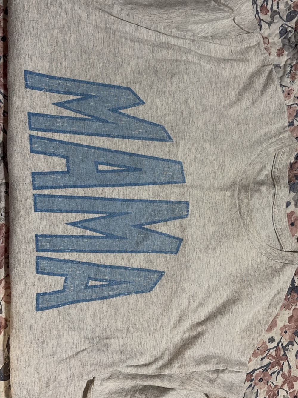 Mama Graphic Tee in Heather Gray with Blue Print